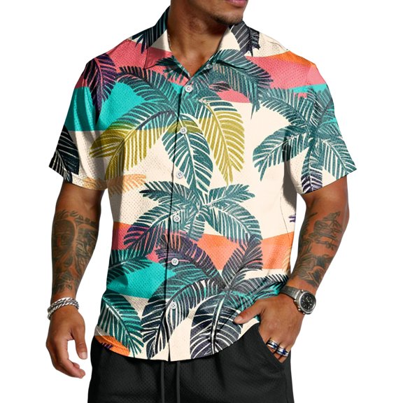 Domuza Hawaiian Shirt for Men Casual Short Sleeves Button Collared Tshirts Summer Fashion Comfortable Beach Vacation Tropical Blouses Beige M