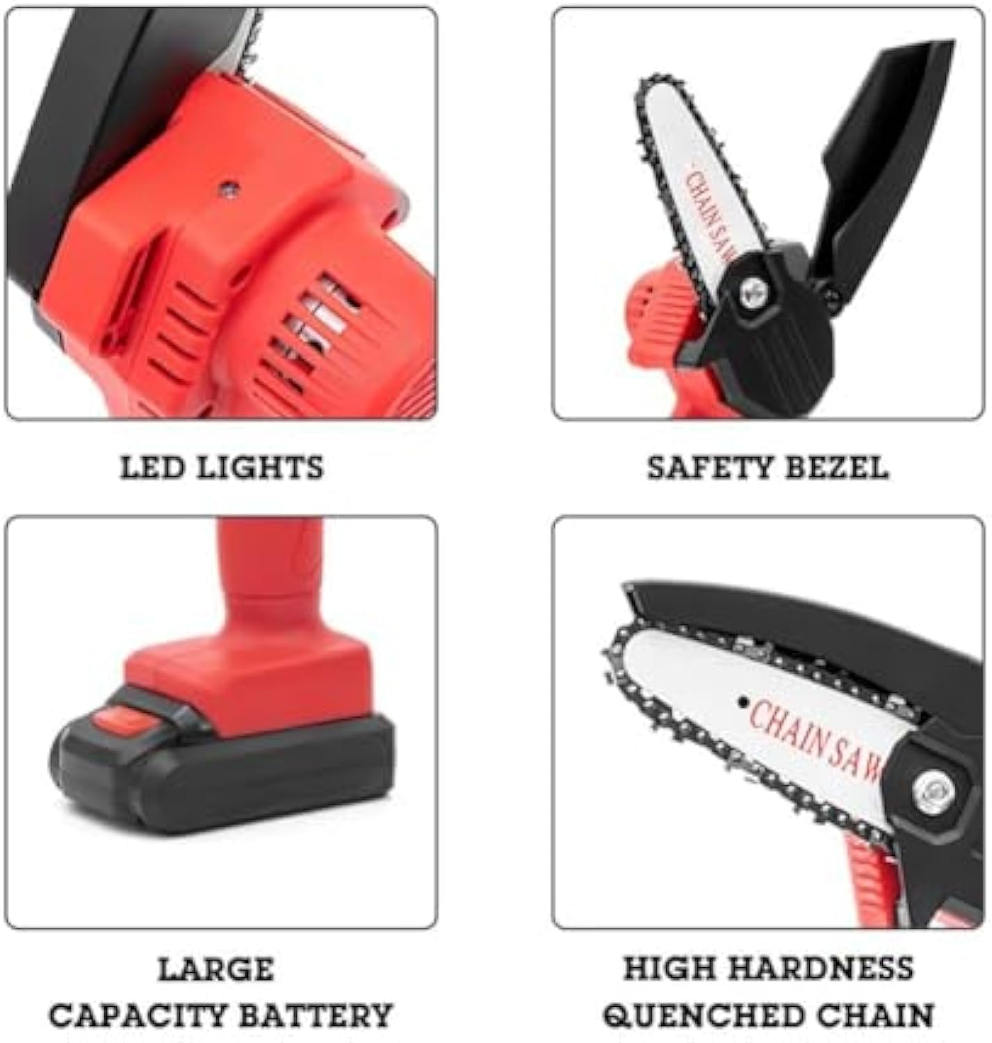 Mini Electric Chainsaw Cordless 4-inch, Portable Electric Chainsaw Cordless with Battery, Handheld Mini Chain Saw, for Wood Cutting Tree Trimming DIY Gardening Camping (Red, 2Battery)