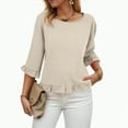 thumbnail image 5 of Towmus Womens Plus Size Tops 3/4 Sleeve Pleated Dressy Blouses Crew Neck Casual Tunic Tops Summer Shirts Smoked, 5 of 8