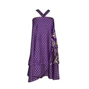 Mogul  Womens Wrap Around Skirt Purple Silk Sari Printed Boho Beach Cover Up Dress