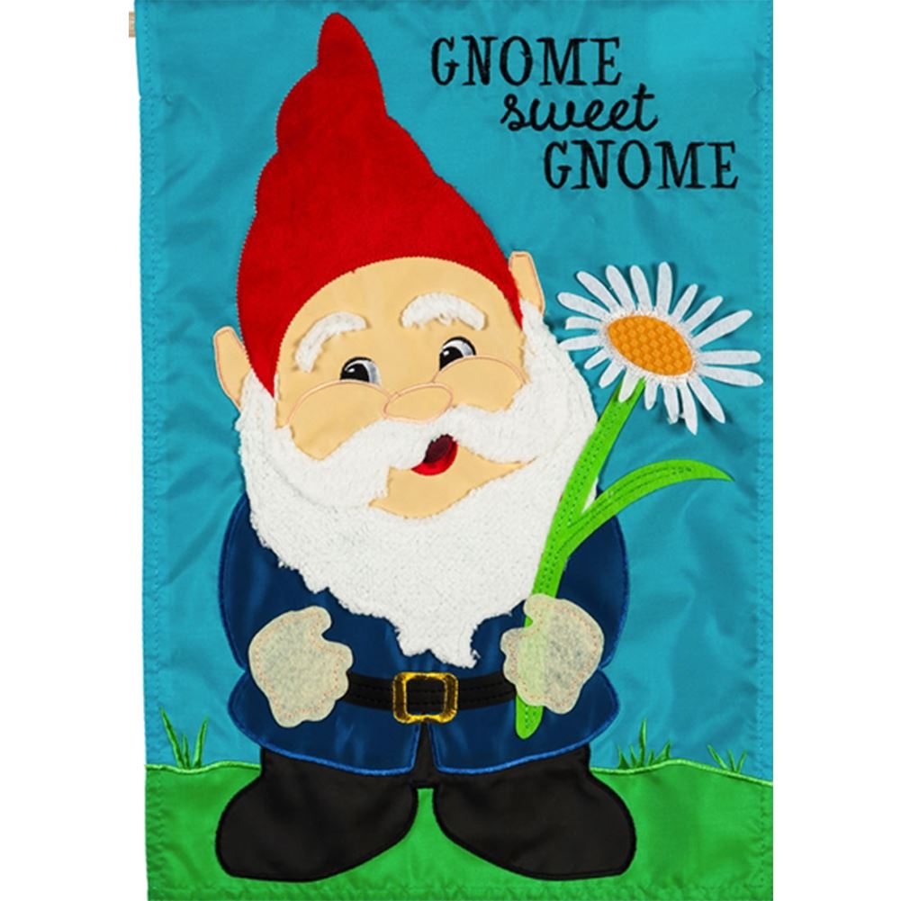 Evergreen Applique Double Sided House Flag Gnome Sweet Gnome, High