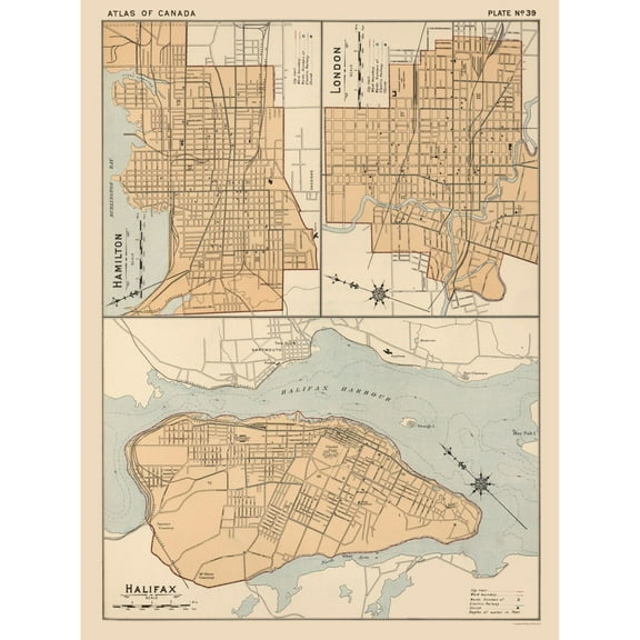 Historic Map - Hamilton London Halifax Canada - White 1906 - Vintage Wall Art
