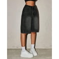 thumbnail image 6 of OYYN Girls Jean Shorts Casual Summer Bermuda Knee Length High Waisted Baggy Pants Denim Shorts Fashion Kids Clothing Black 15Y, 6 of 6