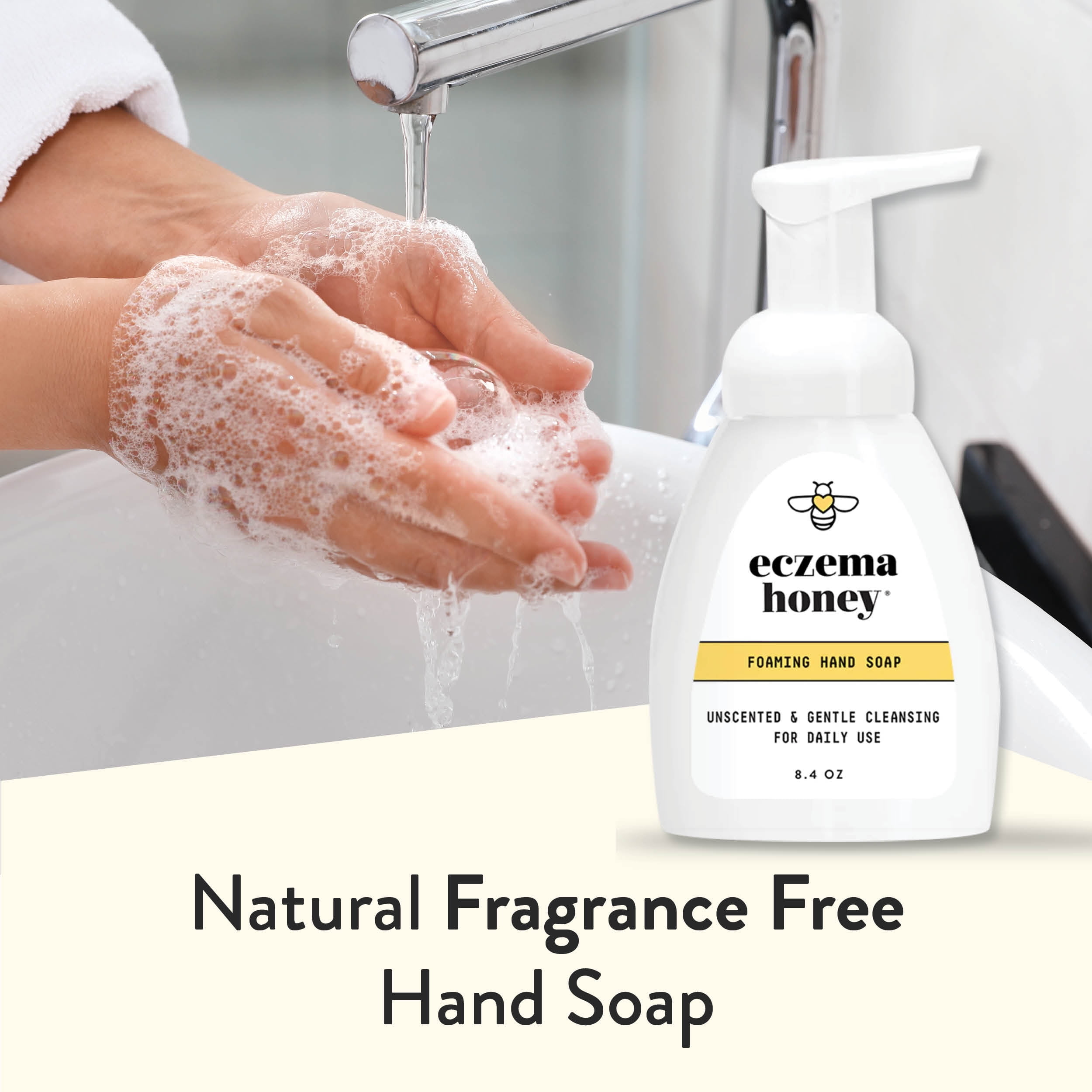 ECZEMA HONEY Gentle Foaming Hand Soap - Gentle Cleanser for Dry Hands - Non-Toxic Unscented Hand Soap - Natural Hand Cleaner for Bathroom & Kitchen - Organic Honey Handwash (8.4 Oz)