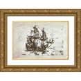 thumbnail image 1 of Murdock, Ramona 32x23 Gold Ornate Wood Framed with Double Matting Museum Art Print Titled - Primitive Frigate II, 1 of 4