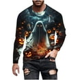 thumbnail image 2 of Yusimy Men's Halloween Print T-Shirt Long Sleeve Round Neck Pullover Top Spooky Graphic Tee Holiday Party, 2 of 5