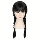 thumbnail image 1 of Peluca de cosplay negra trenzada con flequillo, 50 cm, sintético, calor, 1 of 3