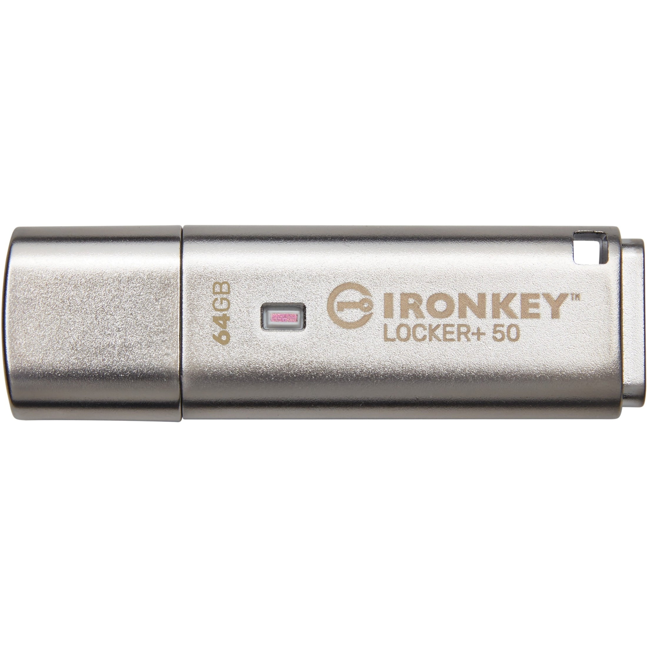 Kingston IronKey Locker+ 50 64GB USB 3.2 Gen 1 Flash Drive - 256-bit AES Encryption, 145MB/s Read and 115MB/s Write Speed