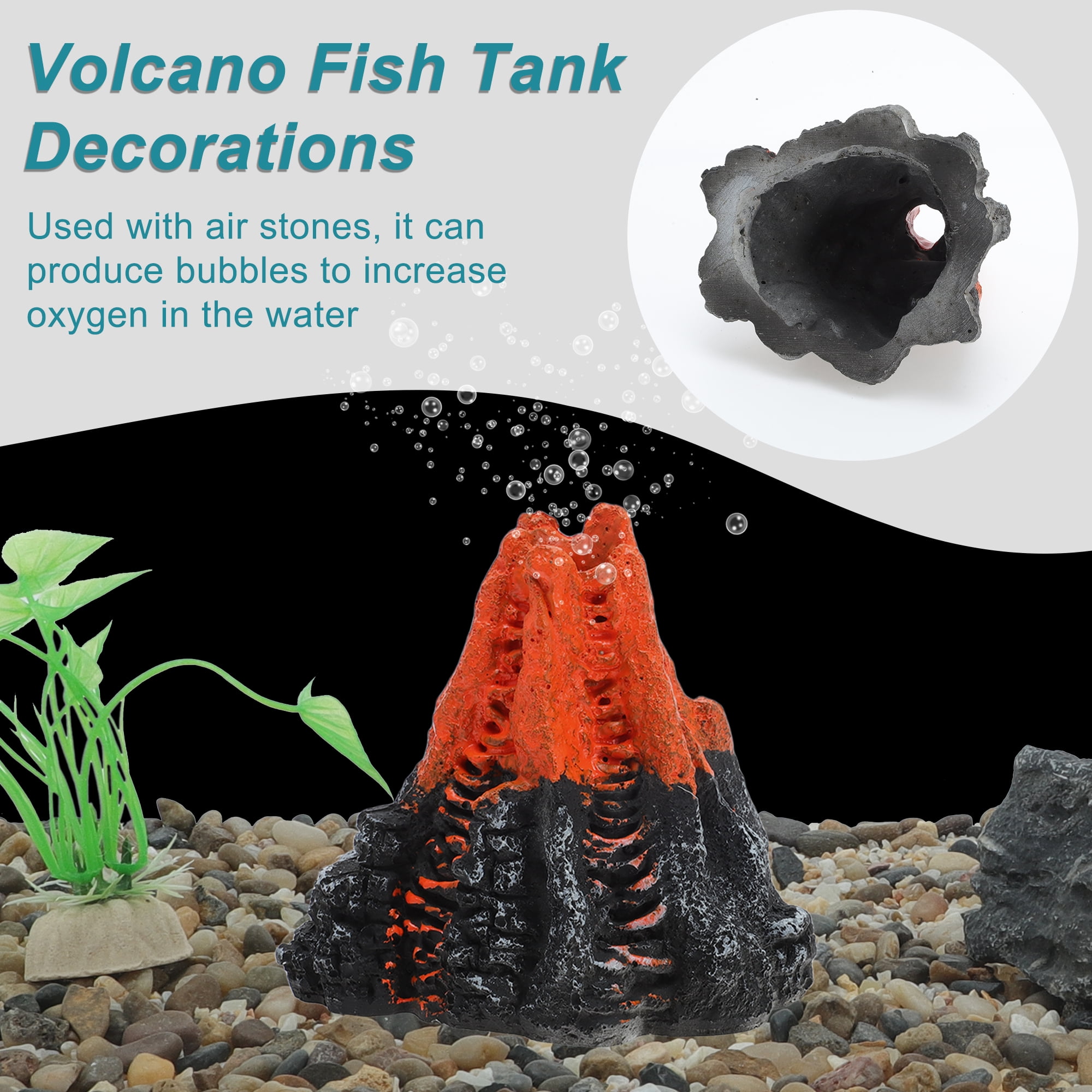 Unique Bargains Aquarium Volcano Ornament Single Vent Resin Volcanic Decor Realistic Mountain with Air Stone Bubblers Volcano Fish Tank Decorations Orange 1 Set
