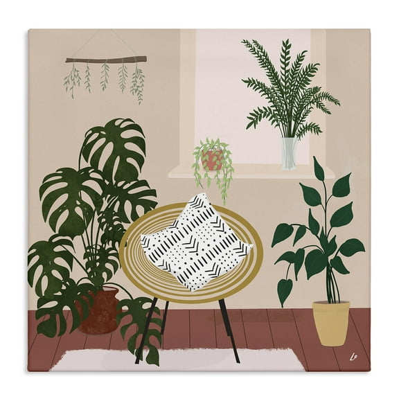 Stupell Industries Plant Filled Boho Space Furniture Painting Wrapped Canvas Art Print Wall Art, 17 x 17