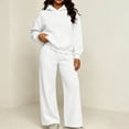 thumbnail image 2 of Womens Fall Outfits Nelozsy Fashion Woman Hooded Solid Long Sleeve Blouse Long Pants Elastic Waist Sets White M, 2 of 9
