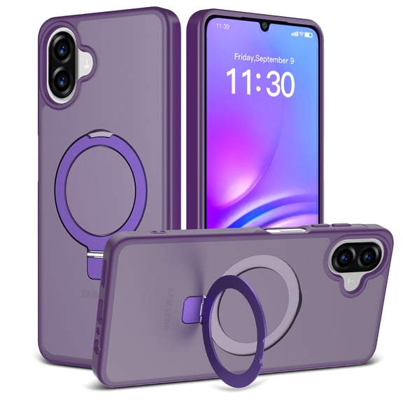 Dteck Magnetic Case for Samsung Galaxy A06,Shockproof Matte PC Case Compatible with Mag Safe Ring Holder Kickstand Silicone Bumper Cover for Galaxy A06,Darkpurple