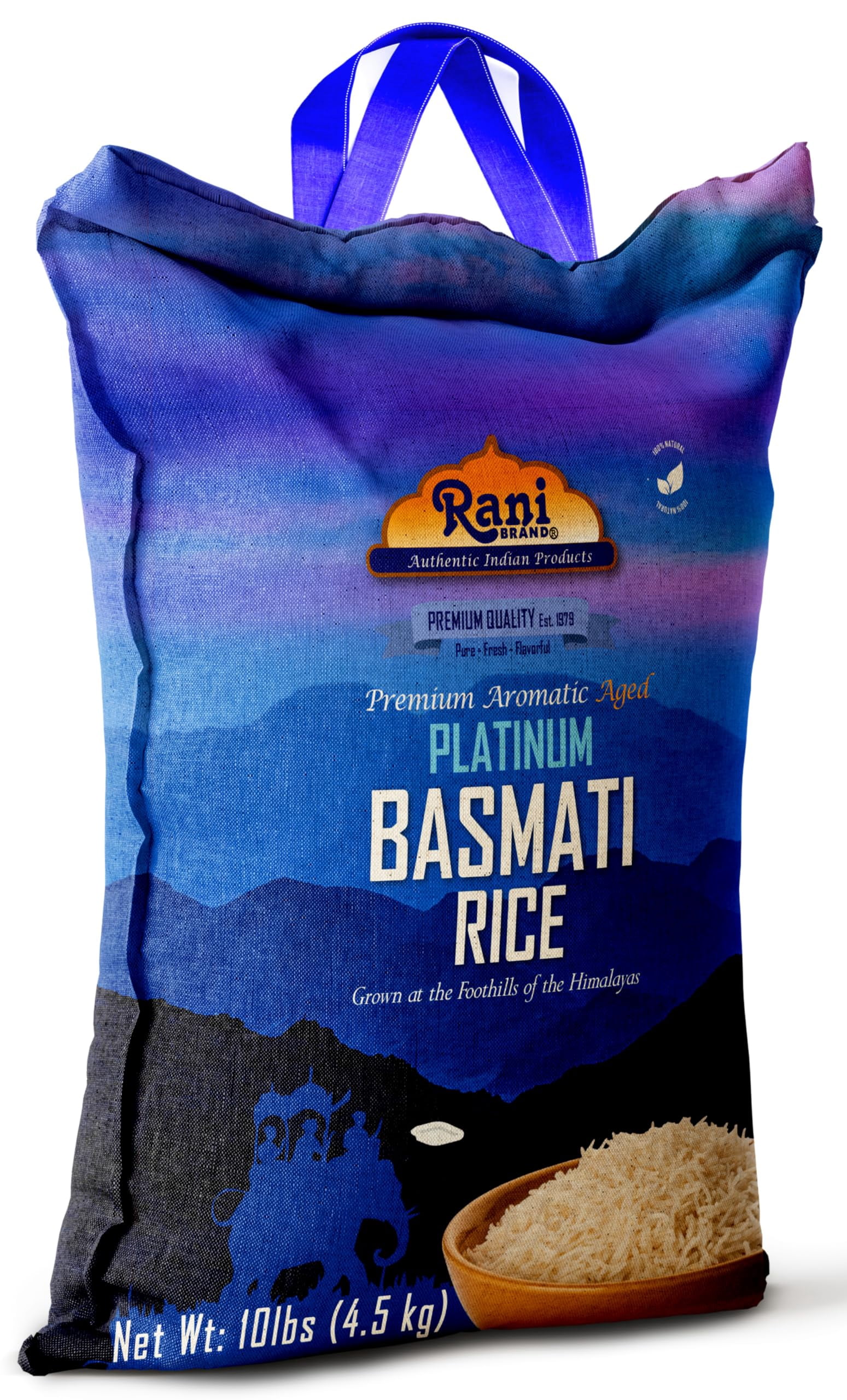 Rani Platinum White Basmati Rice Extra Long Aged 10-Pound Bag, 160oz (10lbs) 4.53kg ~ All Natural | Gluten Friendly | Vegan | Indian Origin | Kosher
