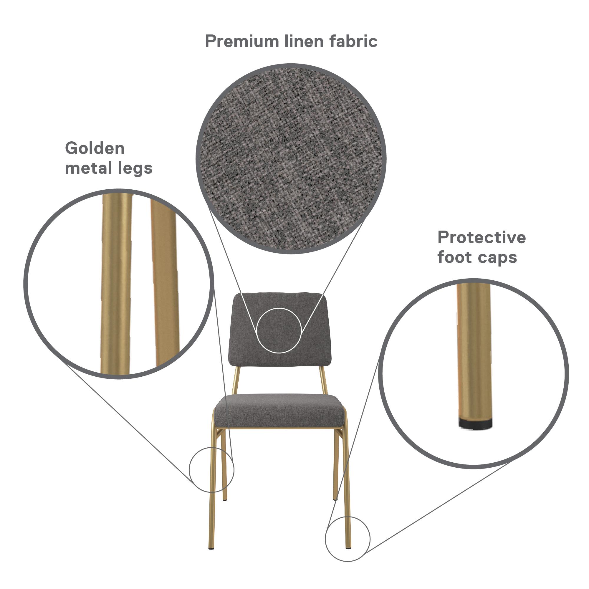 Novogratz Lex Upholstered Dining Chair, Gold Frame & Light Grey Linen Upholstery - image 12 of 14