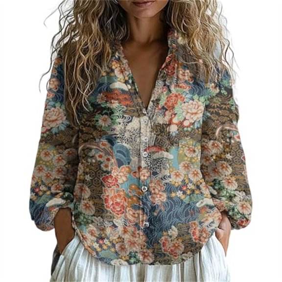 Womens Plus Size Shirts Oversized Tshirts for Women Oversized Long Sleeve Button Linen Tee Plus Size Tops Blue L