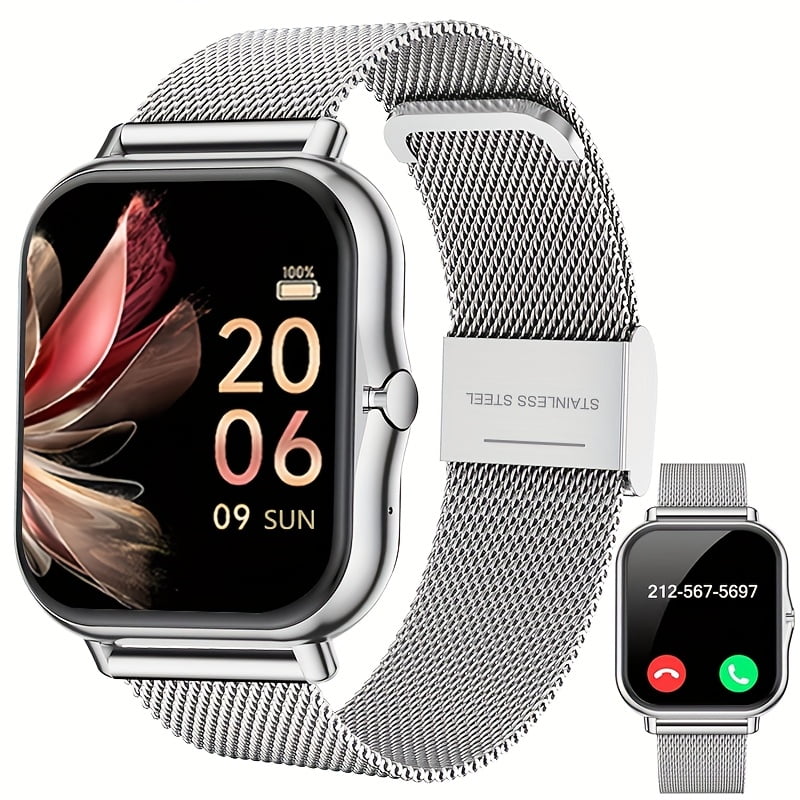Smartwatch for Men and Women with Stainless Steel Mesh Band, Multiple Sports Modes, Compatible with iPhone and Android Systems, the Perfect Gift Choice