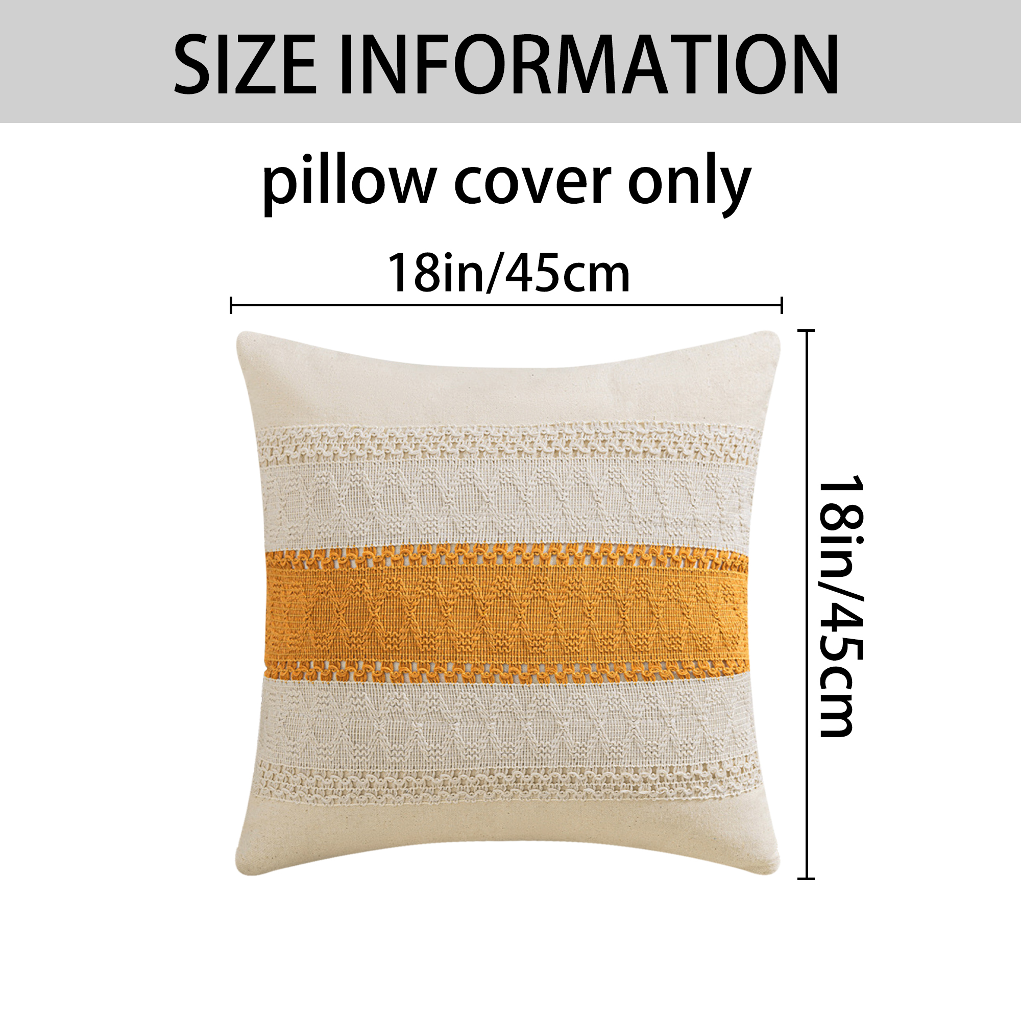 Unique Bargains 2Pcs Geometry Weave Throw Pillow Covers for Sofa Yellow 18" x 18"