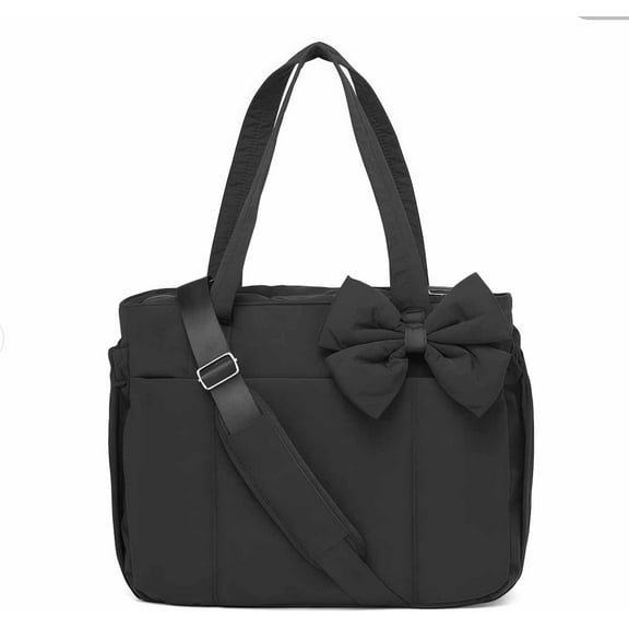 Luvy Bag Crush Bow Tote Bag for Women, Lightweight Puffy Quilted Shoulder Bag, Waterproof Large Capacity Tote with Compartments for Work, Travel, Gym & Shopping