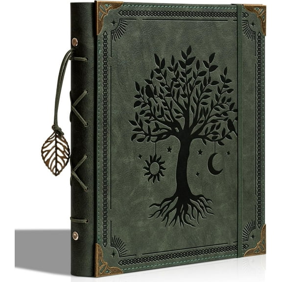 Vintage Photo 4x6 Leather Scrapbook with Writing Space 120 Photos & 30 Sheets DIY Paper Memory s Book for Anniversary Travel Vacation Family Tree, Green