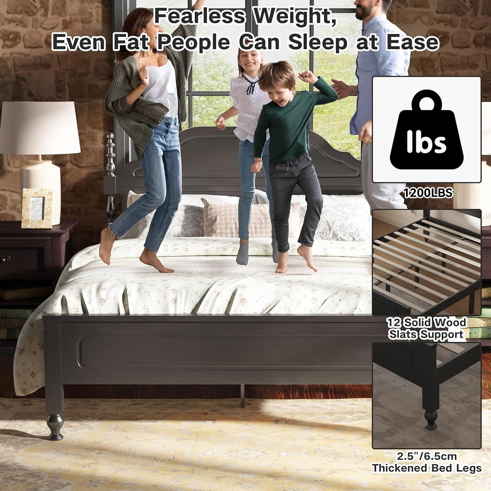 Sailvan Queen Bed Frame with Headboard and Footboard, Wood Bed Frame Queen Size with 12 Wood Slats Support, No Box Spring Needed Easy Assembly