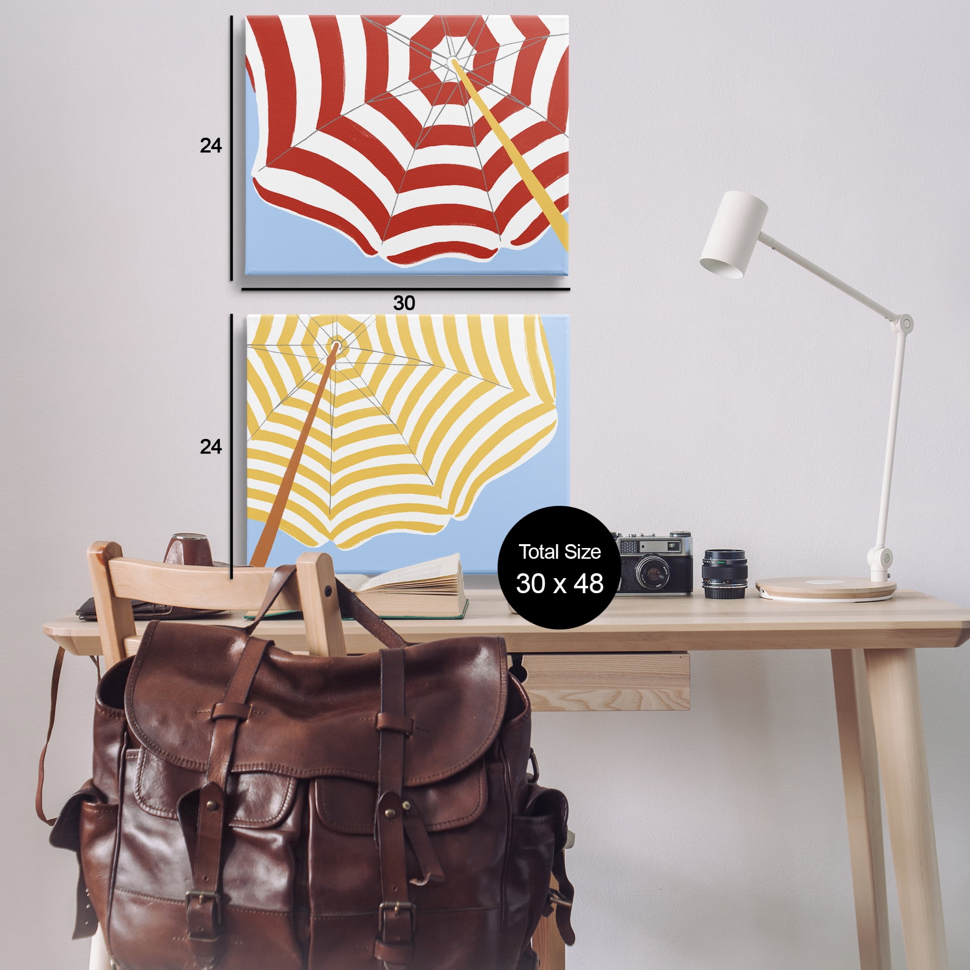Stupell Industries Striped Beach Umbrella Nautical & Beach Painting Wrapped Canvas Art Print Wall Art, 30 x 24, Set of 2