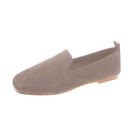 hopeusnice Clearance Women s Knitted Flats Breathable Slip On Ballerina Shoes Comfortable Flat Heel Loafers Soft Sole Flats Gray 39