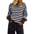 thumbnail image 3 of Women's Oversized Crew Neck Sweater Long Sleeve Knit Pullover Cozy Fall Tops Casual Loose Knitwear Blue L, 3 of 10