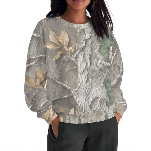 Womens Tops Plus Size Leaf Print Long Sleeve Round Neck Print Loose Oversized Sweatshirts Fall Long Sleeve Sweatshirt Gray7 L