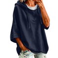 thumbnail image 4 of MOONDU Women's Short Sleeve Hoodie Hooded Sweatshirt Drawstring Pullover Solid Color Loose Fit Casual Summer Top for Gym Yoga Everyday Wear 8 Colors S-XXL, 4 of 7