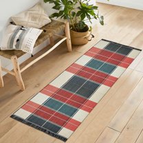 Yayeee Runner Rug for Bedroom 2'x6' Machine Washable Hallway Non Slip Mat, Vibrant Red Tartan Pattern