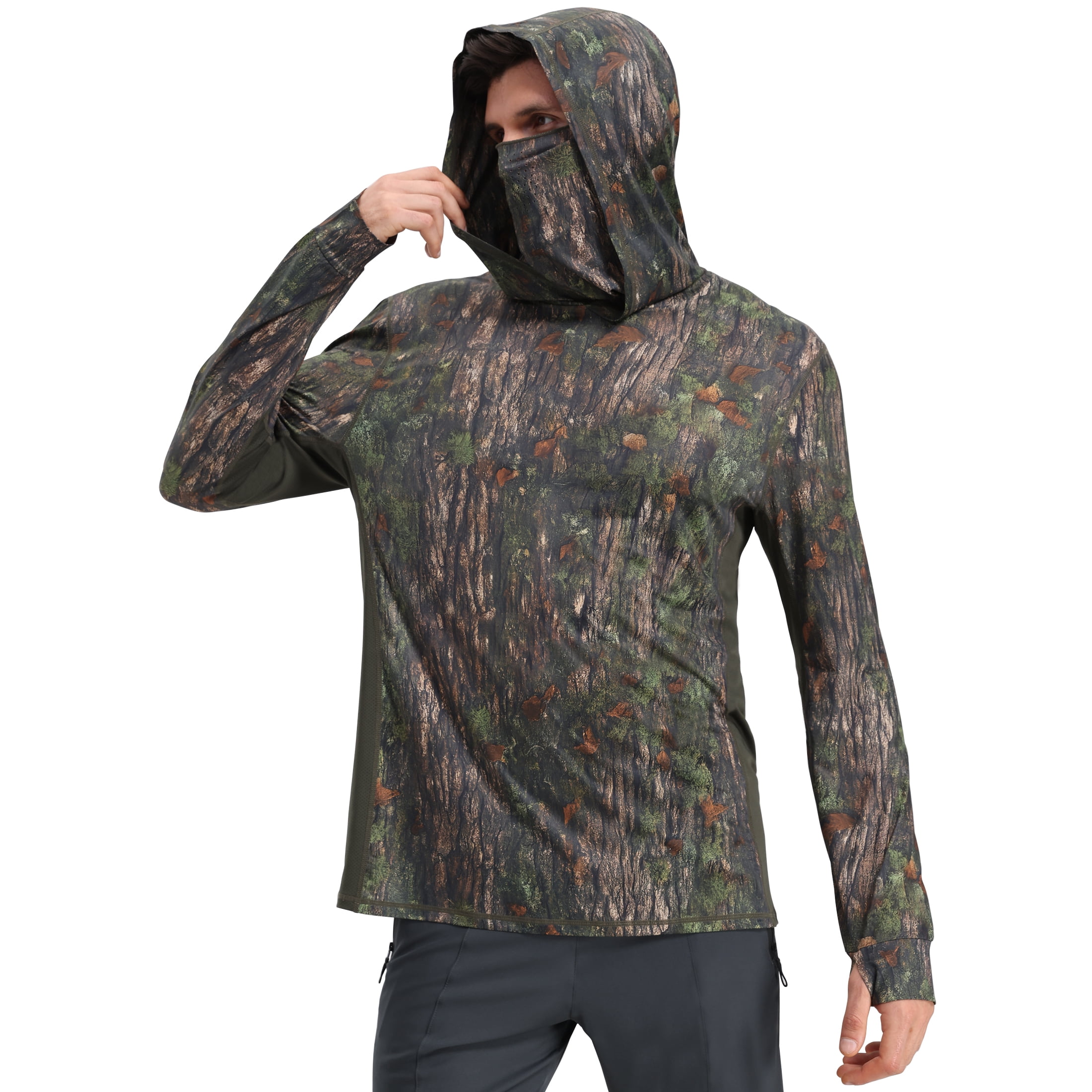 RPOVIG Camo Hunting Long-Sleeve Hooded Sweatshirt for Men UPF 50+ Fishing Hiking Camp Shirt,S-3XL