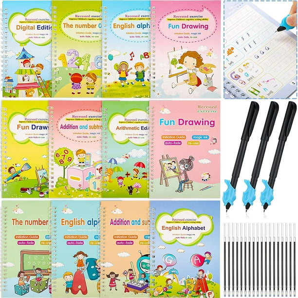 Groove Calligraphie, livre d'entraînement magique réutilisable pour  enfants, avec stylo d'écriture et recharges pour débutants pour le dessin,  les