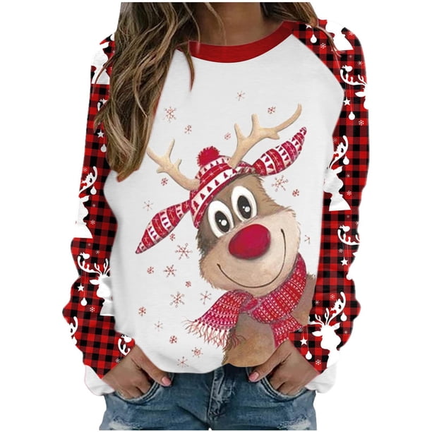 Sudadera Navideña Con Cuello Redondo Para Mujer, Camiseta Holgada Estampada A La Moda, Blusa de Manga Larga, Tops Informales Odeerbi ODB194668