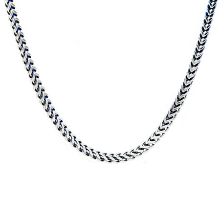 Mens Blue Plated Stainless Steel Franco Link Chain Necklace