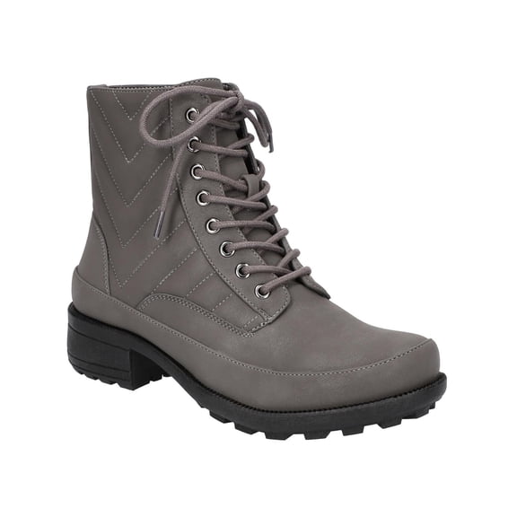 Easy Street Womens Elsie Faux Leather Pull On Combat & Lace-up Boots
