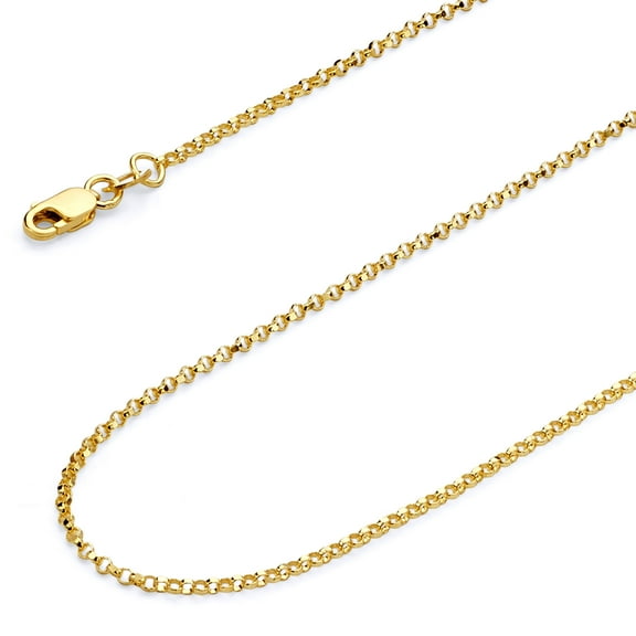 Wellingsale 14k Yellow Gold Polished Solid 1.6mm Classic Rolo Cable Chain Necklace with Lobster Claw Clasp - 18"