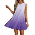thumbnail image 1 of Vestido Corto para Mujeres Verano Moda Casual Impreso Lado Plisado Cuello Redondo sin Mangas, 1 of 7