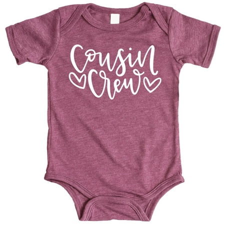 

Cousin Crew Heart T-Shirts and Bodysuits for Baby and Toddler Girls Fun Family Outfits Vintage Burgundy Bodysuit
