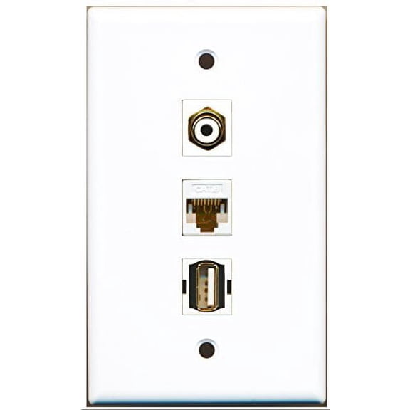 RiteAV - 1 Port RCA White and 1 Port USB A-A and 1 Port Cat6 Ethernet White Wall Plate