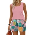 thumbnail image 3 of Evdexr Women's Short Sets Sleeveless V Neck Tank Tops & Short Sweatsuit Summer 2026 Casual Printed Striped Plus Size Sets with Pockets Watermelon Red S, 3 of 6