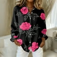 thumbnail image 3 of Kixjoy Long Sleeve Shirts for Women V Neck Cozy Button Down Top Valentine Casual Collared Shirt Summer Fashion Business Womens Blouses, Hot Pink S, 3 of 5