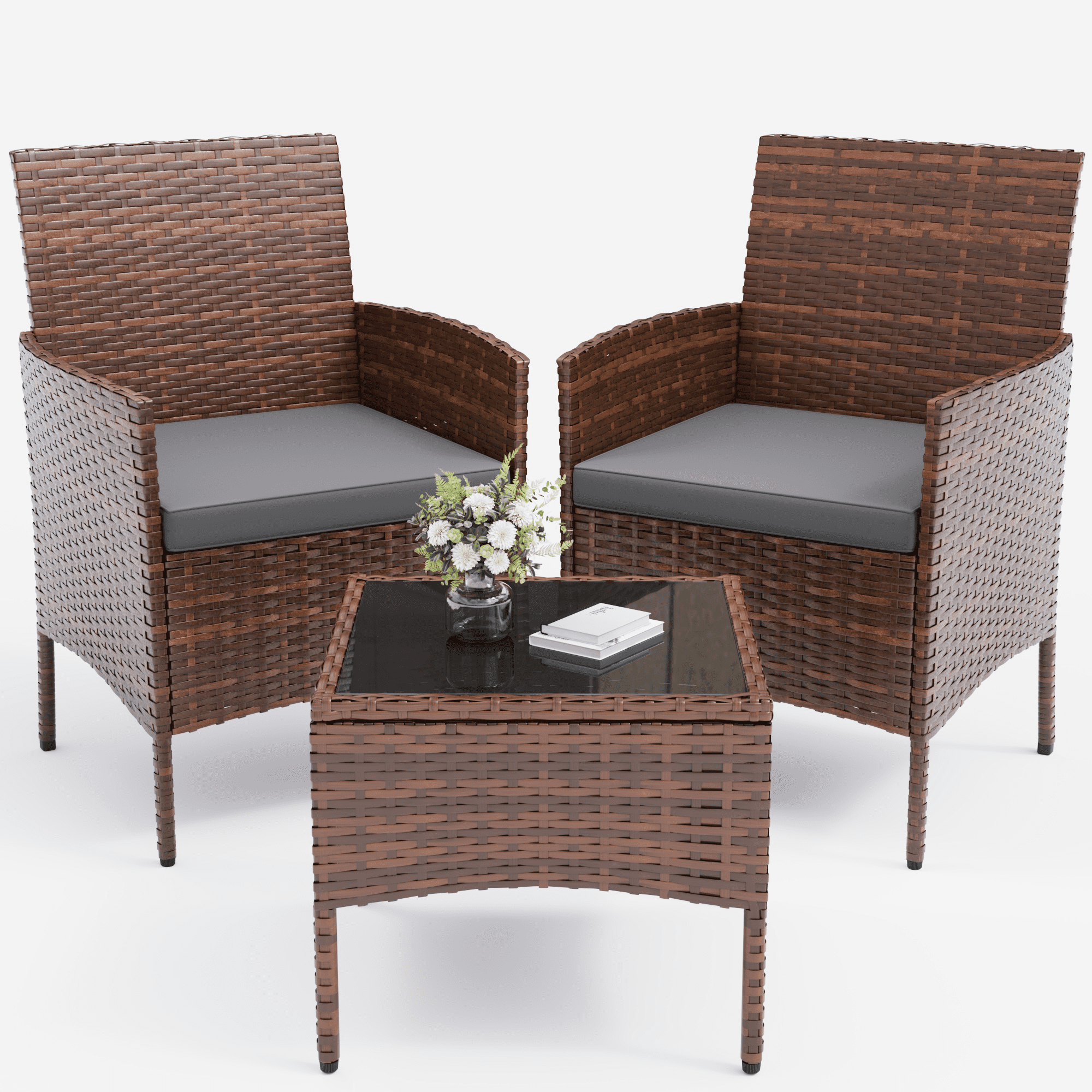 MRUAKA Patio Furniture Set 3 Pieces Porch Furniture Outdoor Wicker Patio Conversation Furniture Set for Backyard,Porch,Garden,Poolside and Balcony(Grey)