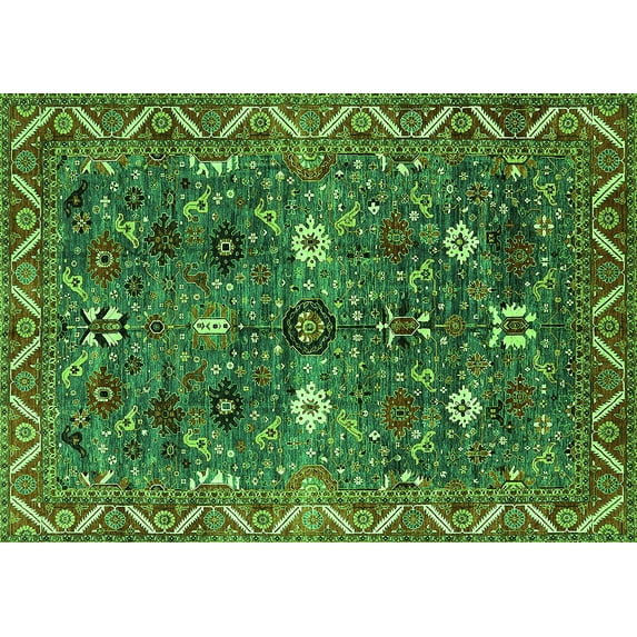 Ahgly Company Indoor Rectangle Oriental Green Traditional Area Rugs, 8' x 10'