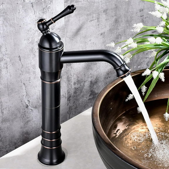 Vintage Sink Faucet Bathroom Black, 360° Swivel Bathroom Sink Faucet Brass Cold/Hot Water Basin Tap, Single Handle Bathroom Faucet, High