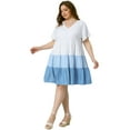 thumbnail image 3 of DARING DIVA Babydoll Ruffle Flowy Swing Hem Chambray Mini Dress 2X Light Blue, 3 of 6