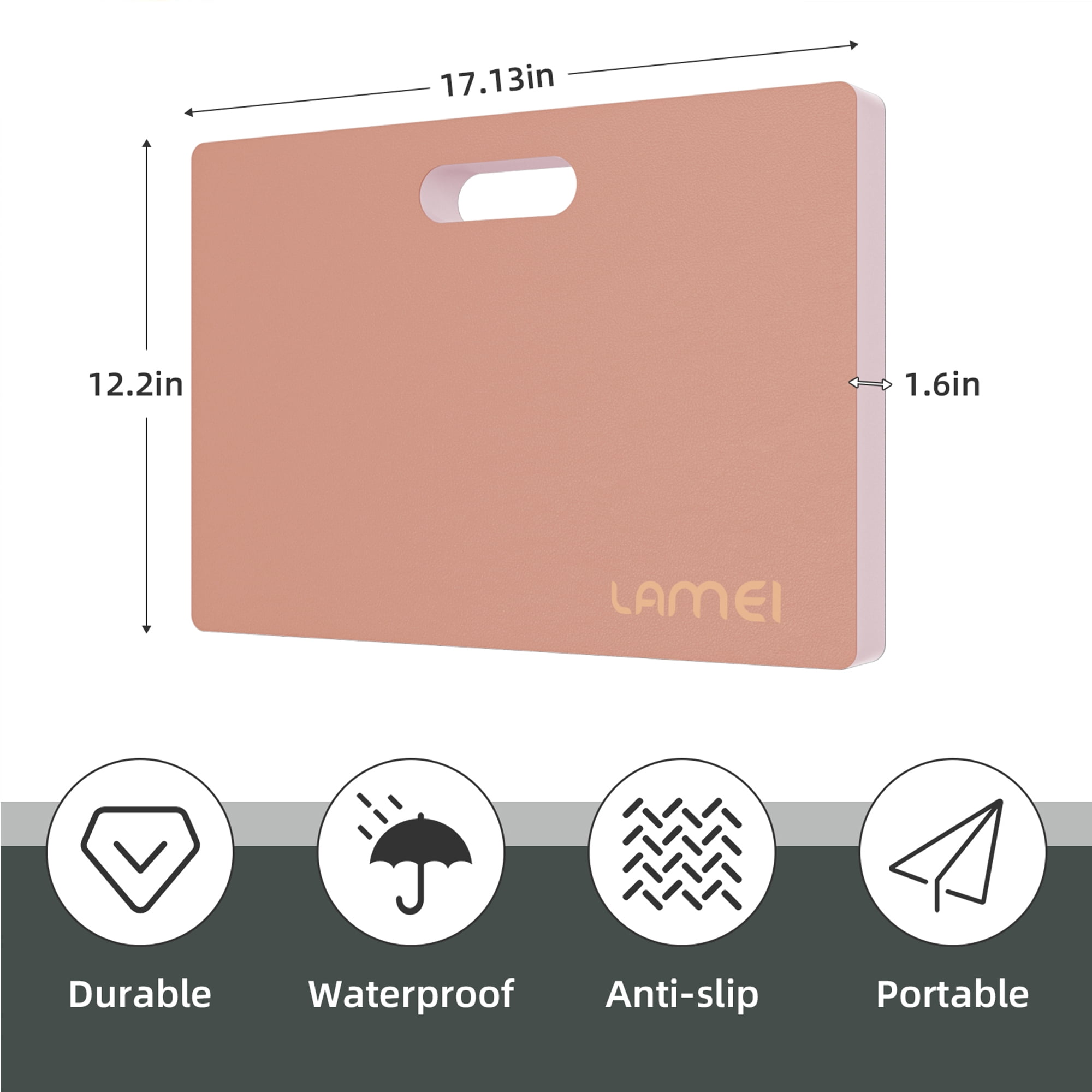 LAMEI Knee Pads, TPE Leather Gardening Balance Board, Extra Thick 1.6" Waterproof Bath Kneelers, Elbow Rest Pad Set for Yoga/Bath/Garden(Pink)