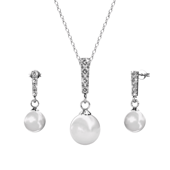Cate & Chloe Gabrielle 18k White Gold Plated Shell Pearl Jewelry Set with Swarovski Crystals for Women