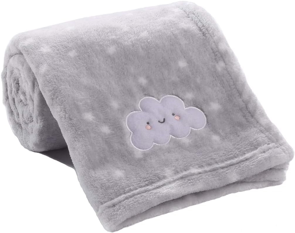 CREVENT Baby Gift Set Storage Basket with Baby Blanket,Security Blanket,Taggie,Gift Bag with Ribbon,Grey,Unisex,4Items