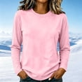 thumbnail image 4 of AherBiu Fall Casual Tops for Women Cotton Tshirt Crewneck Long Sleeve Comfy Fitted Basic Layer Tees Undershirt(Large,Pink), 4 of 7