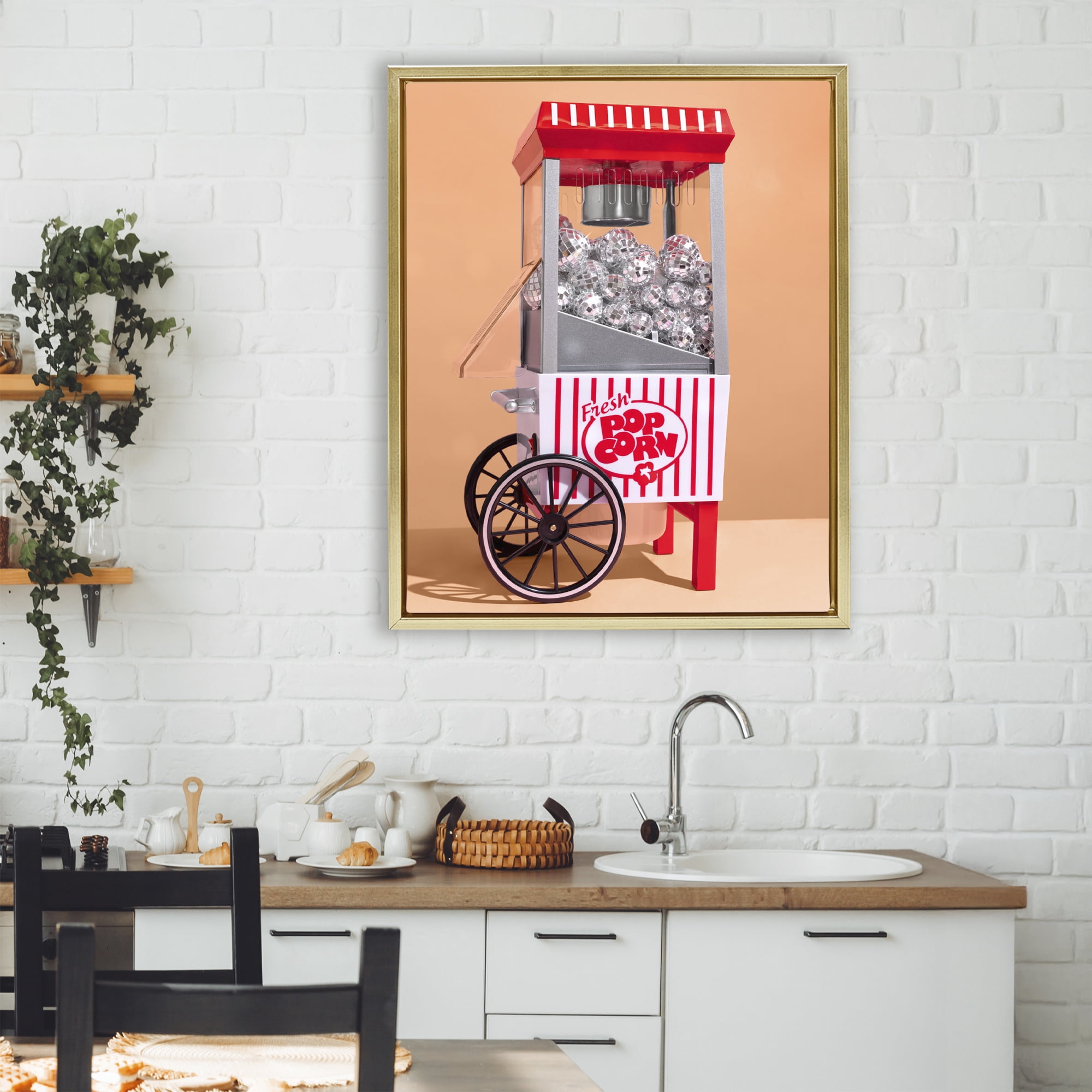 Stupell Industries Retro Disco Popcorn Machine Gold Framed Floater Canvas Wall Art, design by LISH Creative